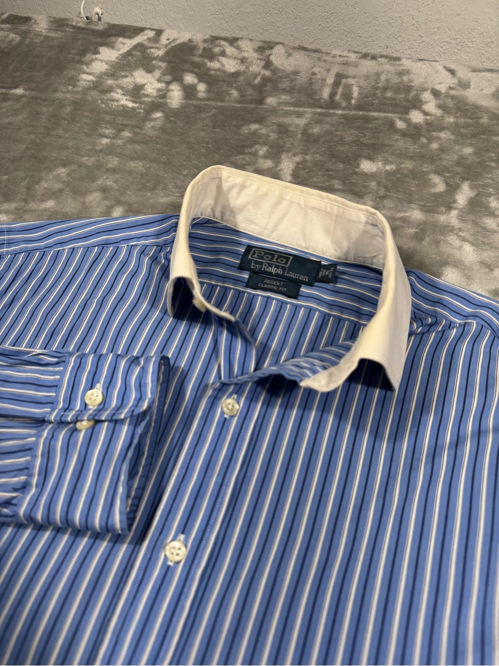 Polo Ralph Lauren Shirt Mens Large Blue Stripe Classic Fit Button Cotton Regent